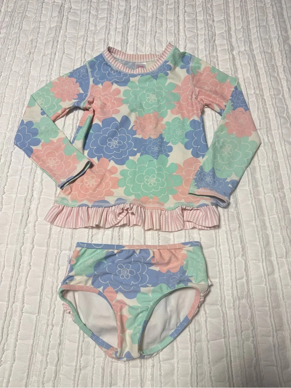 RuffleButts Girls 2-Piece Floral Long Sleeve Rash Guard Ruffle Bikini Set 6